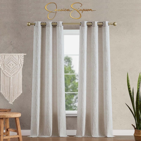 Jessica Simpson Tallulah Textured 38 in. W x 96 in. L Polyester Blackout Grommet Tiebacks Curtain in Taupe (2-Panels)