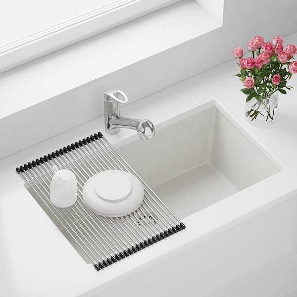 MR Direct White Quartz Granite 33 in. Single Bowl Undermount Kitchen Sink with Additional Accessories