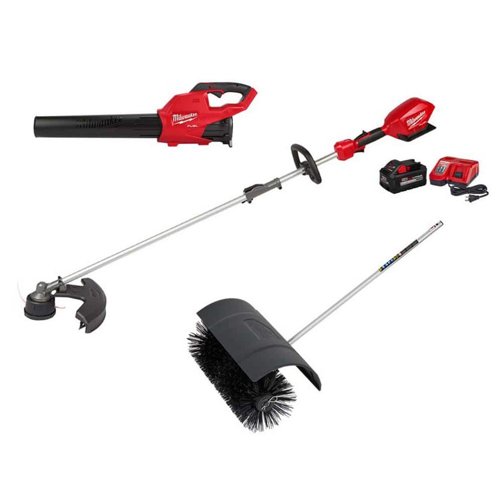 Milwaukee M18 FUEL 18-Volt Lithium-Ion Brushless Cordless Electric String Trimmer/Blower Combo Kit with Bristle Brush (3-Tool) -  3000-2741