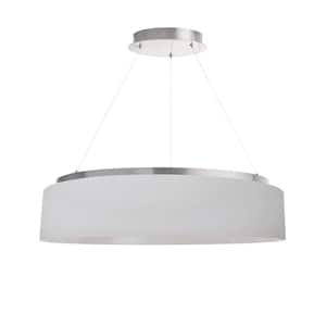 Circulo 1-Light Dimmable Integrated LED Silver Shaded Chandelier with White Fabric Shade