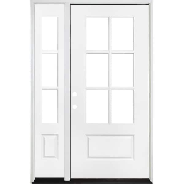Steves & Sons Legacy 49 in. x 80 in. 3/4-6Lite Clear Glass RHIS Primed White Finish Fiberglass Prehung Front Door w/10 in. SL