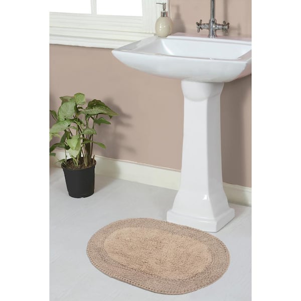 Home Weavers Inc Double Ruffle Collection 17 in. x 24 in. Beige Cotton Bath Rug, Linen