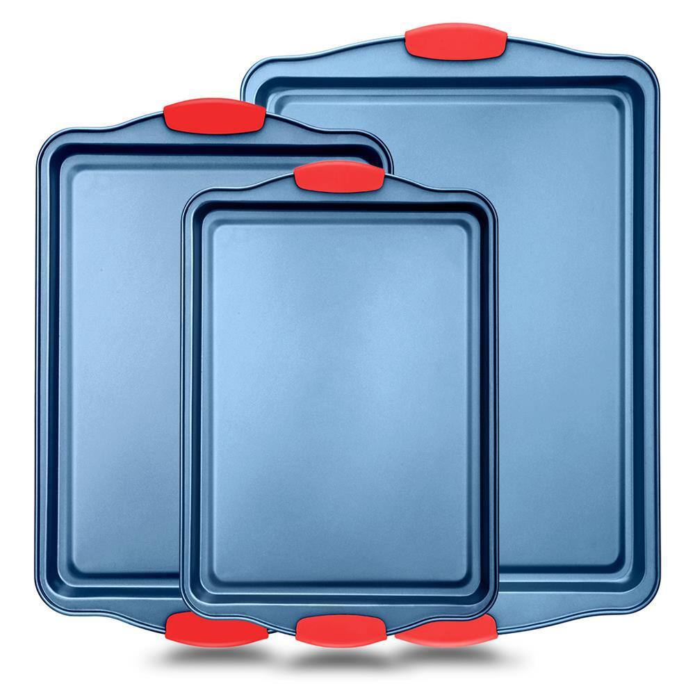 NutriChef Non-Stick Loaf Pan - Deluxe Nonstick Blue Coating Inside and  Outside with Red Silicone Handles