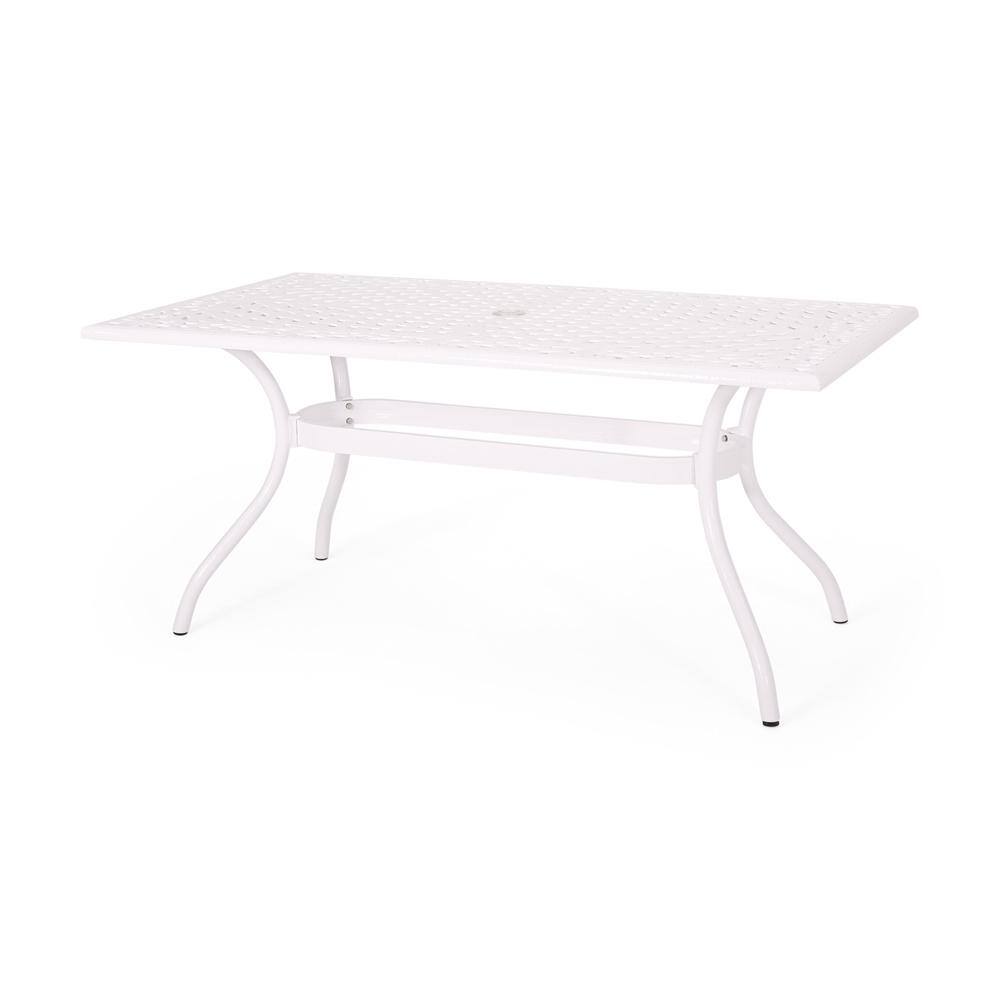 White Rectangular Cast Aluminum Outdoor Dining Table