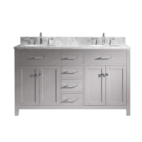 Virtu USA Caroline 60 in. W Bath Vanity in Cashmere Gray with Marble Vanity Top in White with Round Basin