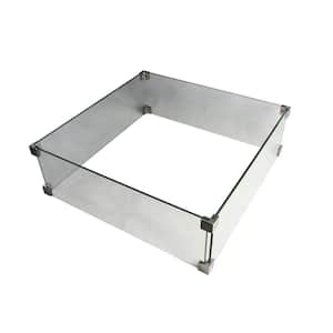 Manhattan 22 in. x 7 in. Square Tempered Glass Outdoor Fire Pit Table Wind Screen with Stainless Steel Attachment Clips