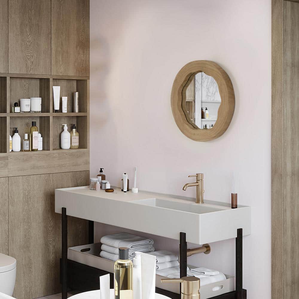 Round Natural Wood Wall Mirror with Contemporary Design