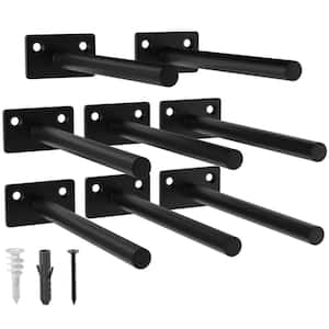 6 in. Black Solid Steel Floating Shelf Bracket Blind Shelf Supports with Screws and Wall Plugs (8-Pack)