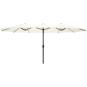 15 ft. Double Sided Market Umbrella with Hand Crank in Beige
