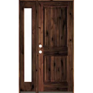46 in. x 80 in. Rustic Knotty Alder Right-Hand/Inswing Clear Glass Red Mahogany Stain Wood Prehung Front Door w/Sidelite