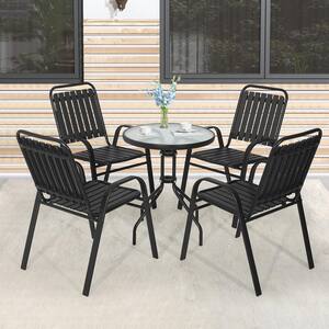 Stackable Black Metal Outdoor Dining Chair Set of 4 w/PP Backrest and Seat