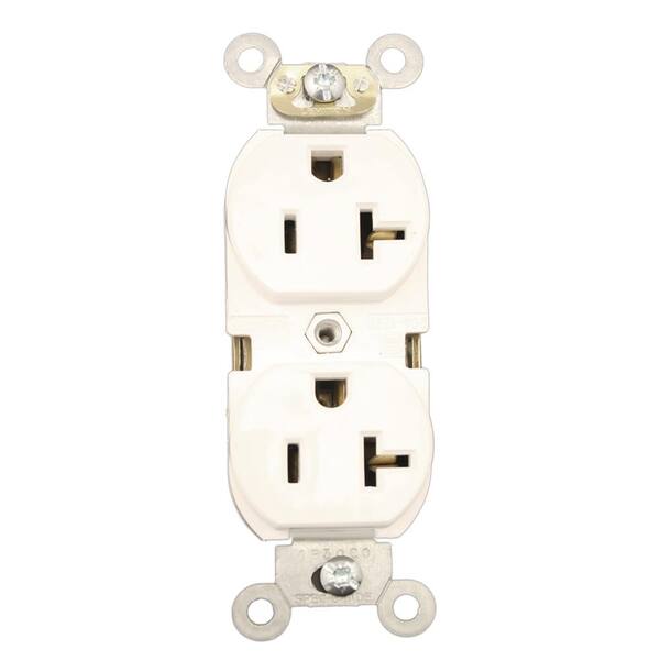 Leviton 20 Amp Industrial Grade Heavy Duty Self Grounding Duplex Outlet White 5362 Sw 0379