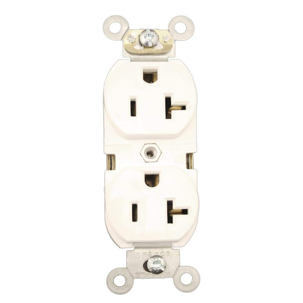 Leviton 20 Amp Industrial Grade Heavy Duty Self Grounding Duplex Outlet,  White 5362-SW - The Home Depot