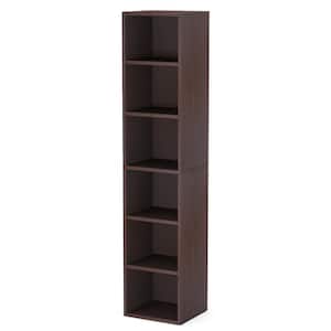 Eulas 70.9 in. Tall Cherry Engineered Wood 6-Shelf Standard Narrow Bookcase with Cube Storage