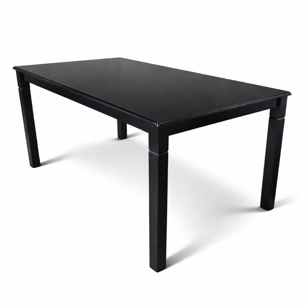 Modern 63 Inch Rectangular Dining Table, Black Finish Solid Rubberwood