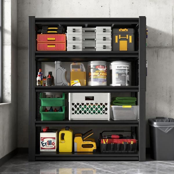 5 Tier Metal Heavy Duty Adjustable Storage Shelves Unit Multipurpose Shelf with Pegboard,48*18*78 Black