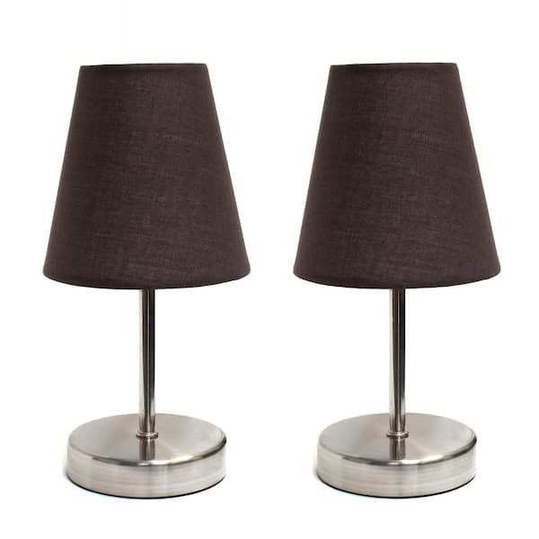 10.5 in. Iconic Duo Mini Sand Nickel Table Lamp 2-Pack Set, for End Tables, Nightstands, Offices, Brown Shades