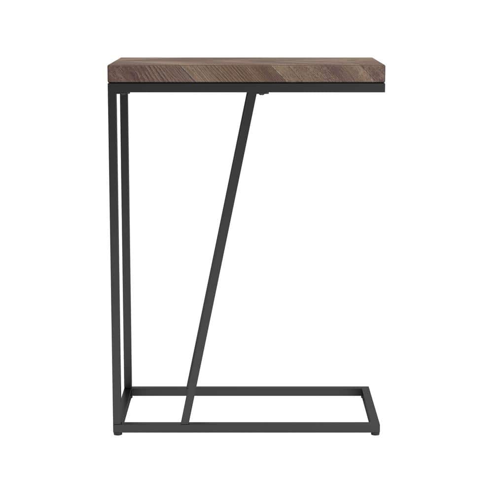 Rustic Tobacco Herringbone Wood Metal Accent Table