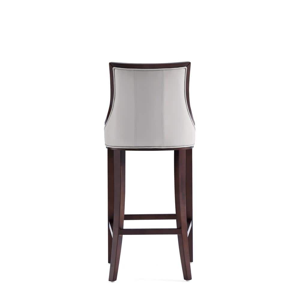 Light Grey Faux Leather Walnut Wood Bar Stool