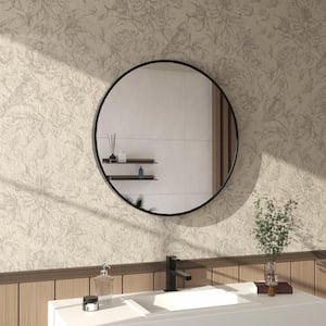 Tanx 24 in. W x 24 in. H Round Framed Wall Bathroom Vanity Mirror in matte Black