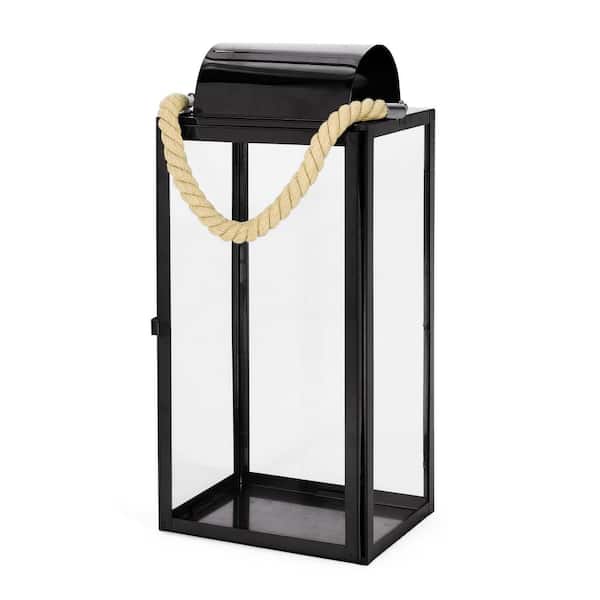Noble House Ashuelot 6.5 in. x 19 in. Black Stainless Steel Lantern