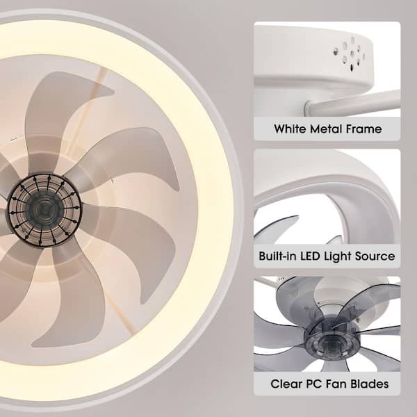 20 in. Modern Indoor White Low Profile Ceiling Fan with Lights Reversible Rotation and Remote Control