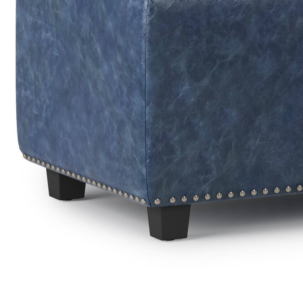 Hamilton Traditional Tufted Denim Blue Faux Leather Storage Footstool