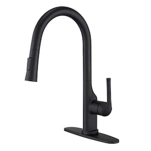Single-Handle Standard High Arc Pull Down Sprayer Kitchen Faucet Deck Mount Kitchen Faucet in Matte Black
