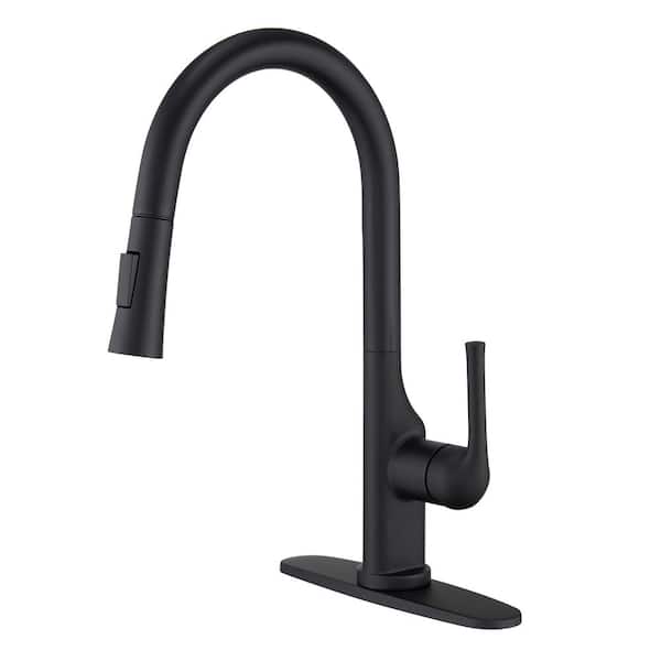 Mondawe Single-Handle Standard High Arc Pull Down Sprayer Kitchen Faucet Deck Mount Kitchen Faucet in Matte Black