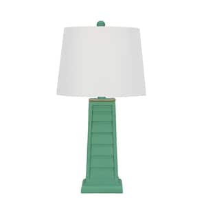 25 in. Antique Green Shutter Table Indoor Lamp with Decorator Shade