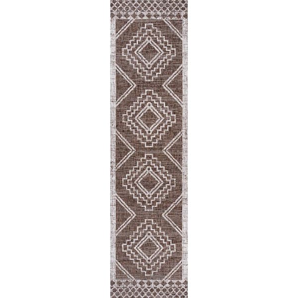 Marokko Diamond Tribal Brown/Beige 2 ft. x 8 ft. Medallion Indoor/Outdoor Runner Rug