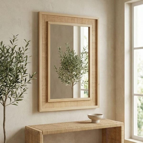 Natura 20 in W x 30 in. H Rectangle Rattan woven Wood Framed