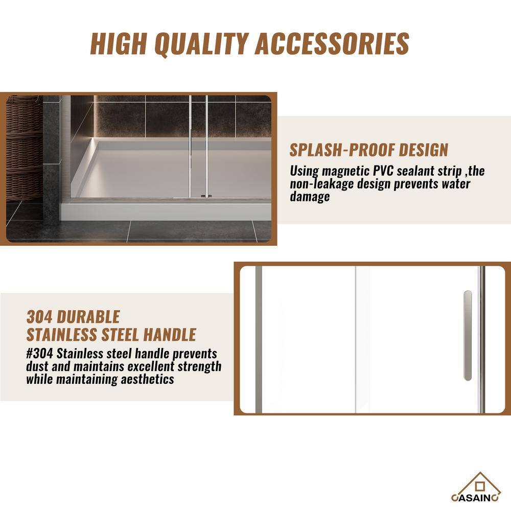 48'' Frameless Brushed Nickel Sliding Shower Door with Clear Glass