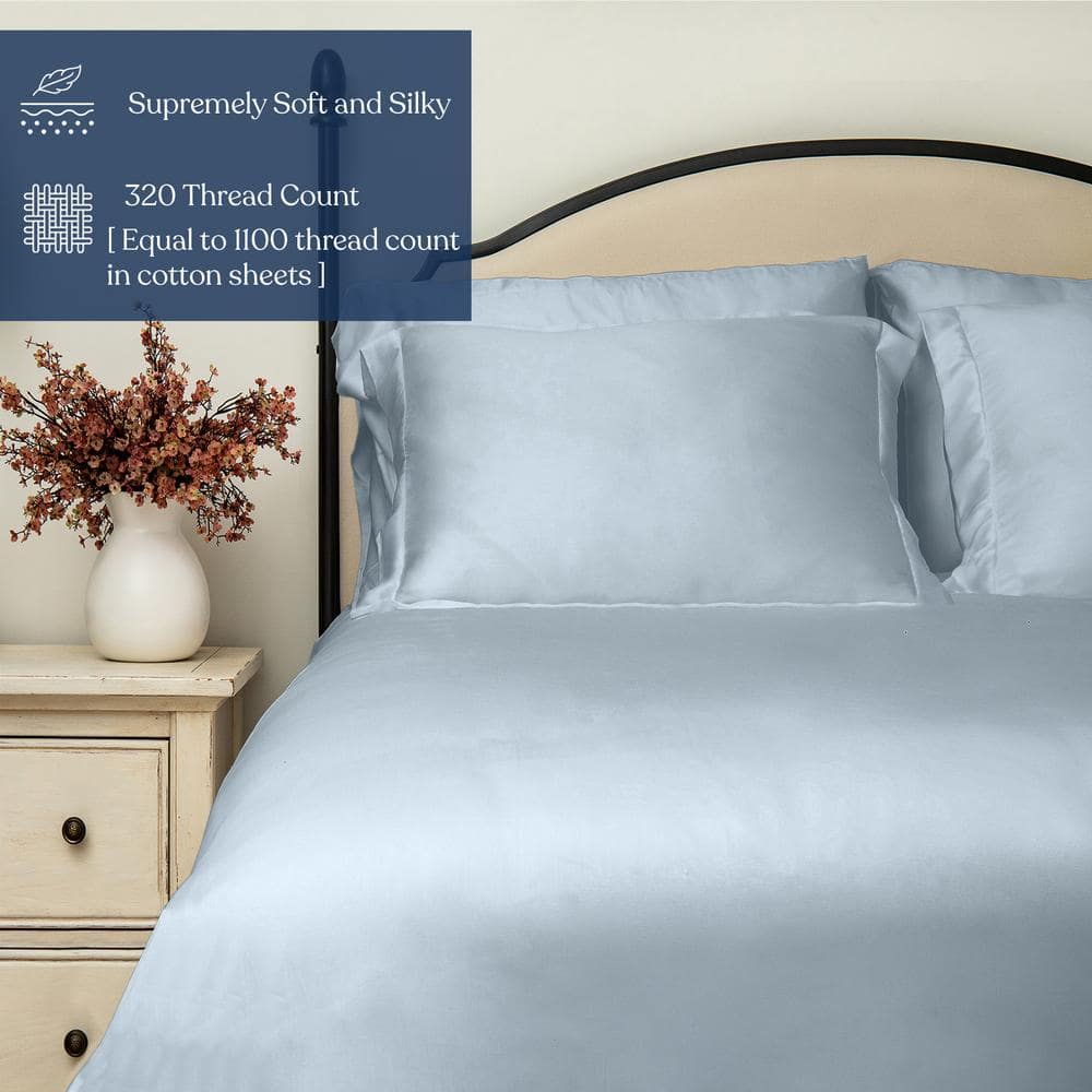 Light Blue Organic Cotton Full Sheet Set with Pillowcases