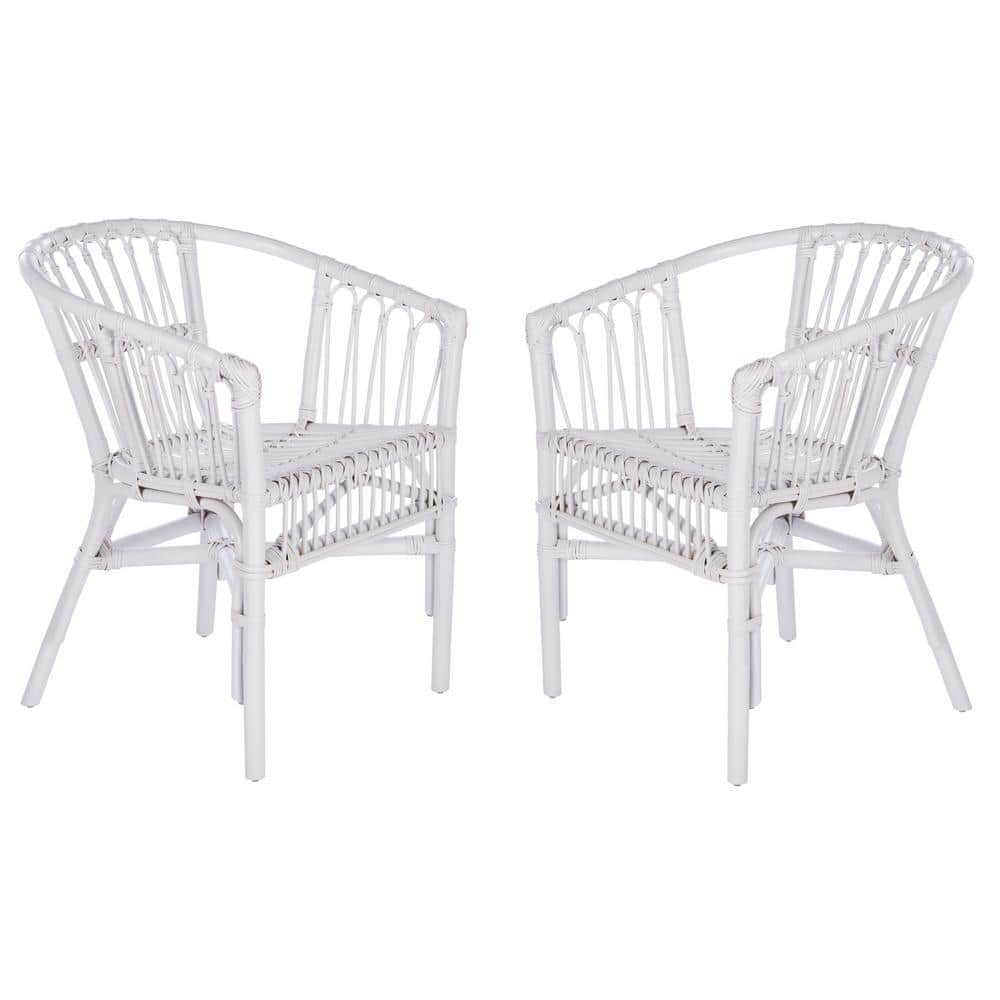 Sustainably Sourced White Rattan Accent Chair Set