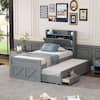 Harper & Bright Designs Gray Wood Frame Twin Size Platform Bed with Storage Headboard, Outlets, Twin Size Trundle and 3 Storage Drawers LHC190AAE-T