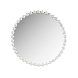 36 in. W x 36 in. H Round Metal Frame White Wall Mirror with Beaded Decoration