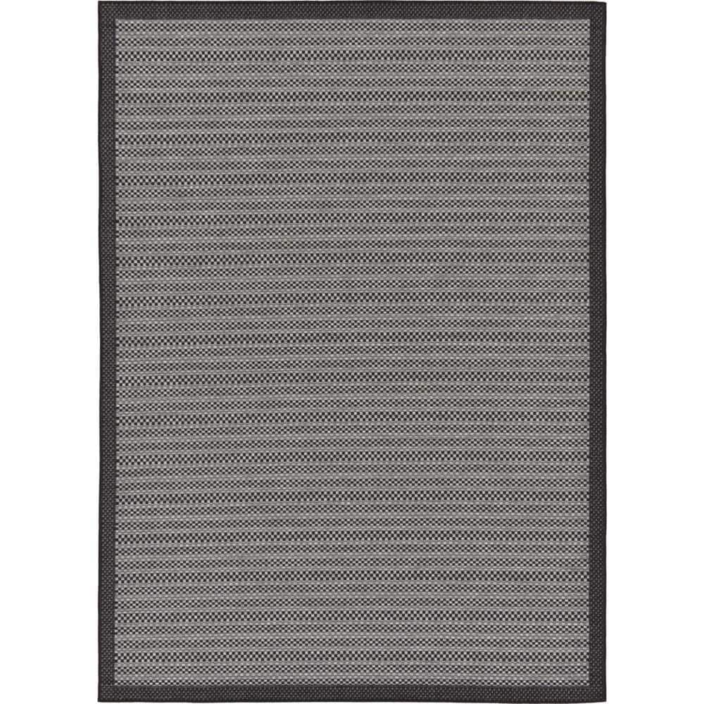 Gray and Black Striped Synthetic Outdoor Area Rug