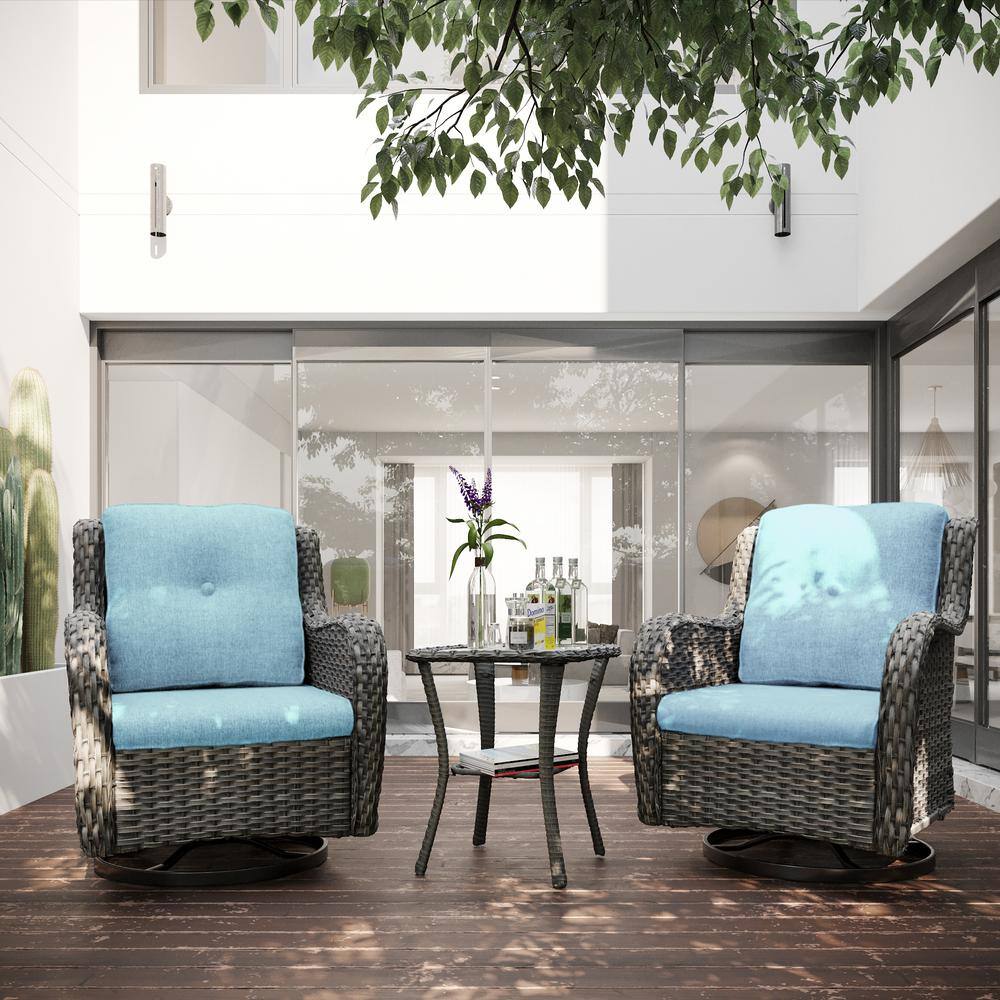 JOYSIDE 5-Piece Wicker Outdoor Patio Conversation Lounge Chair Set With Beige Cushions, Ottomans And Side Table M87-A01-THD - The Home Depot