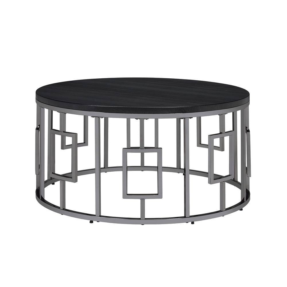 Kendall 36" Round Black Wood and Chrome Coffee Table