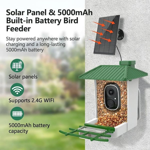 SenQWFa Green Plastic Wall Mount Smart Bird Seed Feeder Camera
