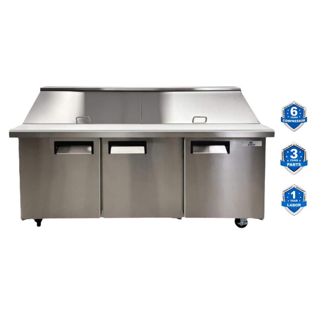 Cooler Depot 70 in. W 15.5 cu. ft. Commercial Mega Food Prep Table Refrigerator Cooler in Stainless Steel