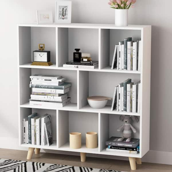 FUFU&GAGA 40.9 in. H x 47.2 W White Wood 10-Shelf Freestanding Standard  Bookcase Display Bookshelf With Cubes KF210113-03-xin - The Home Depot