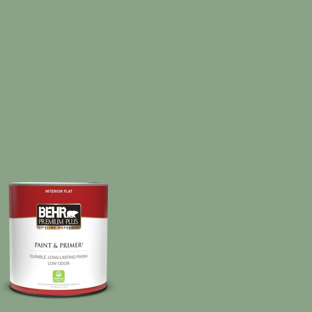 BEHR PREMIUM PLUS 1 gal. #400D-4 Corn Husk Green Flat Low Odor Interior  Paint & Primer 140001 - The Home Depot