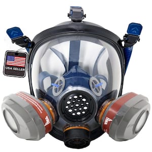 Full Face Organic Vapor Respirator and Gas Mask with 2 Bayonet Style P-A-3 Replacement Filters