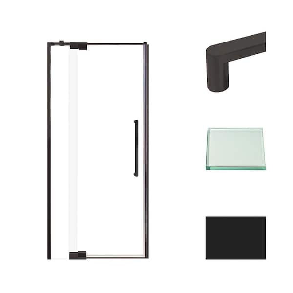 Transolid Irene 36 in. W x 76 in. H Pivot Semi-Frameless Shower Door in Matte Black with Clear Glass