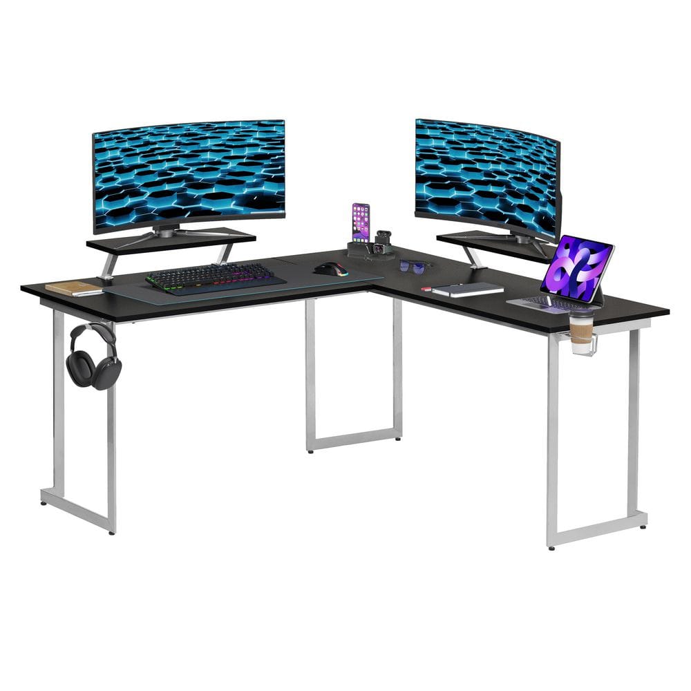 Techni Sport Warrior L-Shaped Gaming Desk with Cup Holders and Headphone Hook