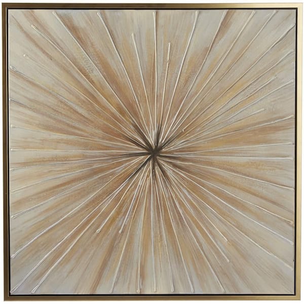 Litton Lane 1- Panel Starburst Radial Framed Wall Art with Gold Frame 39 in. x 39 in.
