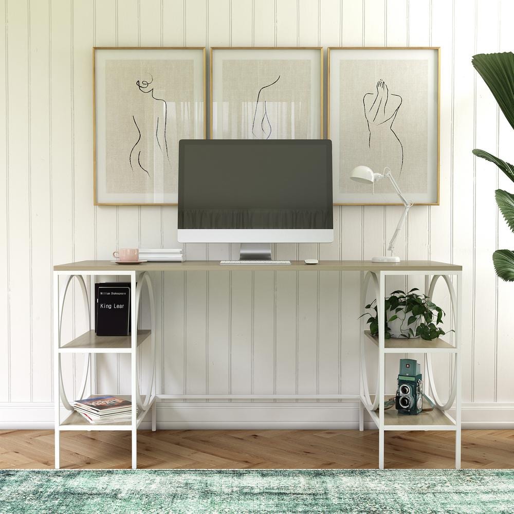 Lawton Double Pedestal Desk, Pale Oak