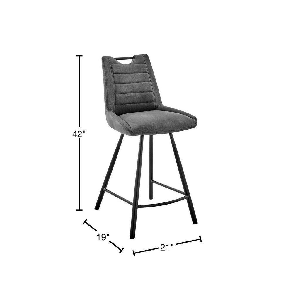 Contemporary Charcoal Fabric and Black Metal Adjustable Bar Stool